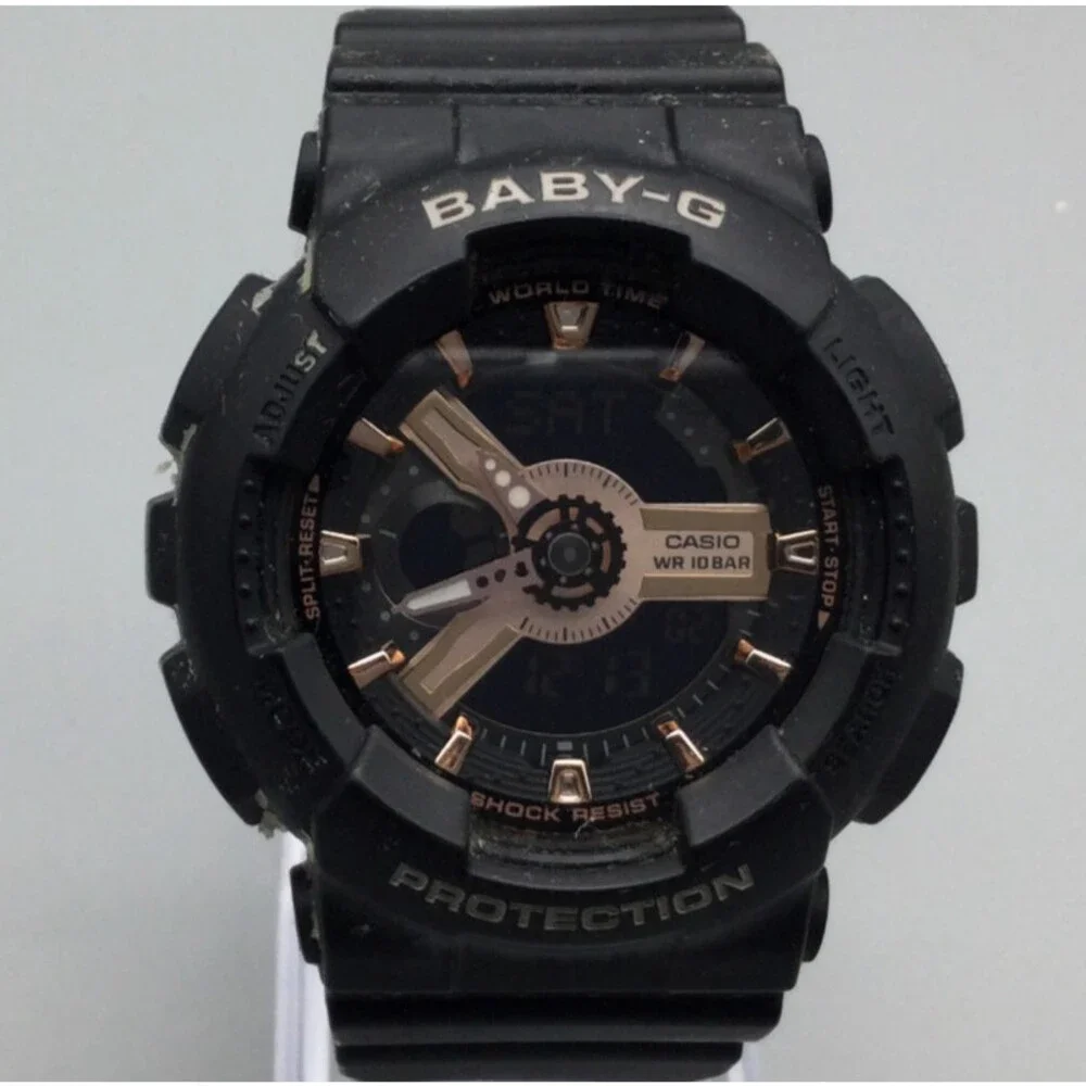 Casio Baby-G Watch Men BA-110XRG 43mm Black Rose Gold Tone New Battery